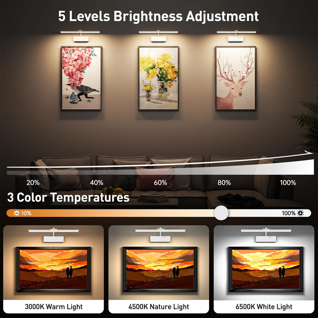 Picture Light, 15.35inch Wireless Picture Lights for Wall Rechargeable, Battery Lights for Pictures on Wall, 3 Color