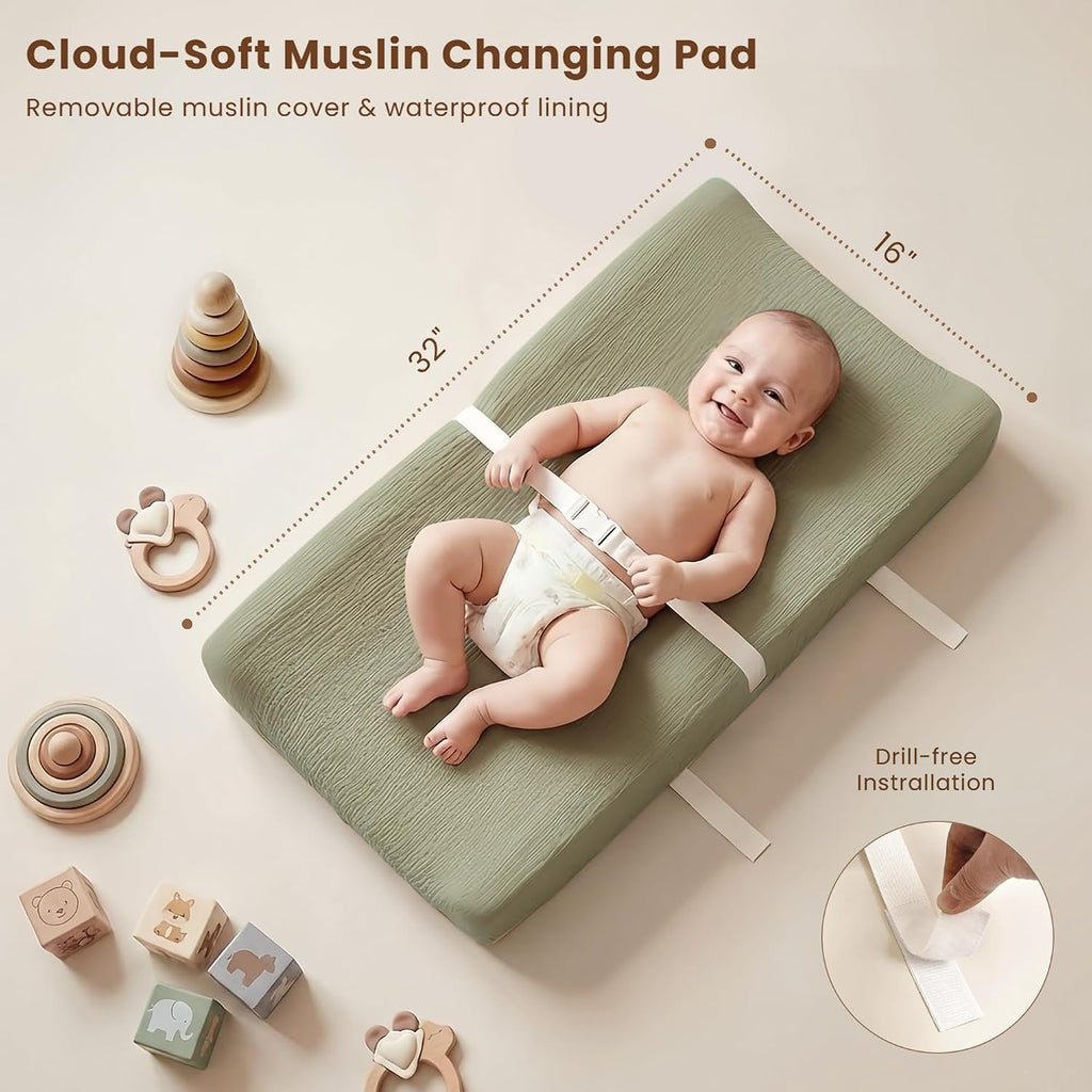 Baby Changing Pad Set with Waterproof Lining & 2 Pack Muslin Covers