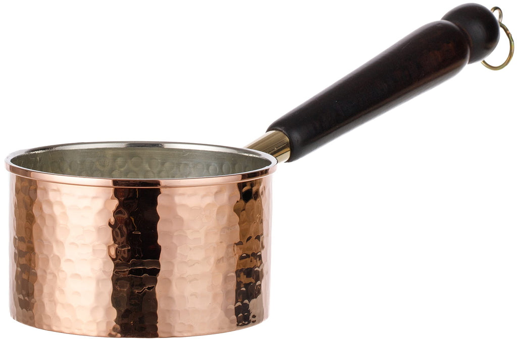 Copper Saucepan, 1mm Thick Solid Uncoated Copper, Wooden Handle, Tin Lined, 100% Handmade in Turkey (0.8