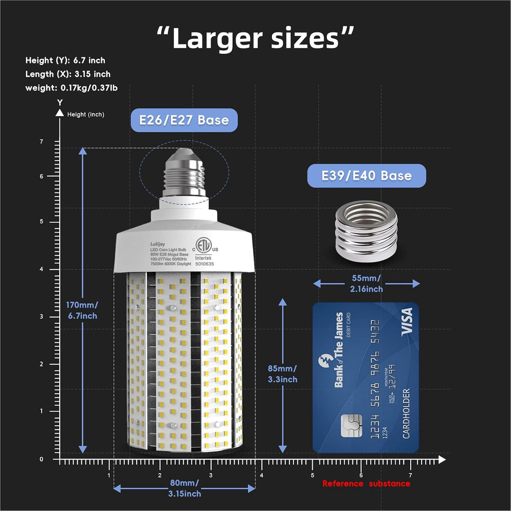 Led Corn Light Bulb - 60W 7500LM Equivalent 600Watt E26 for Warehouse 6000K 2 Pack