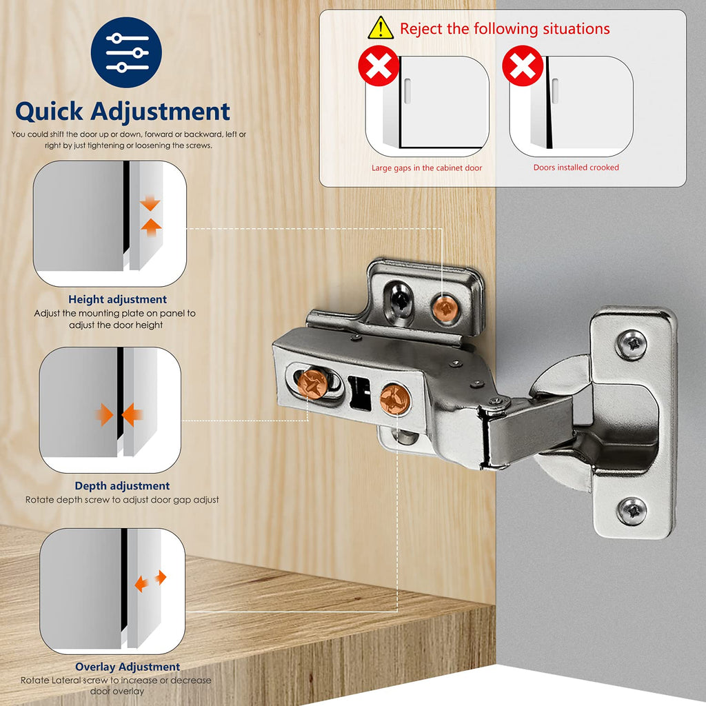 European Kitchen Cabinet Hinges, Soft Close, Insert, 60 Pack