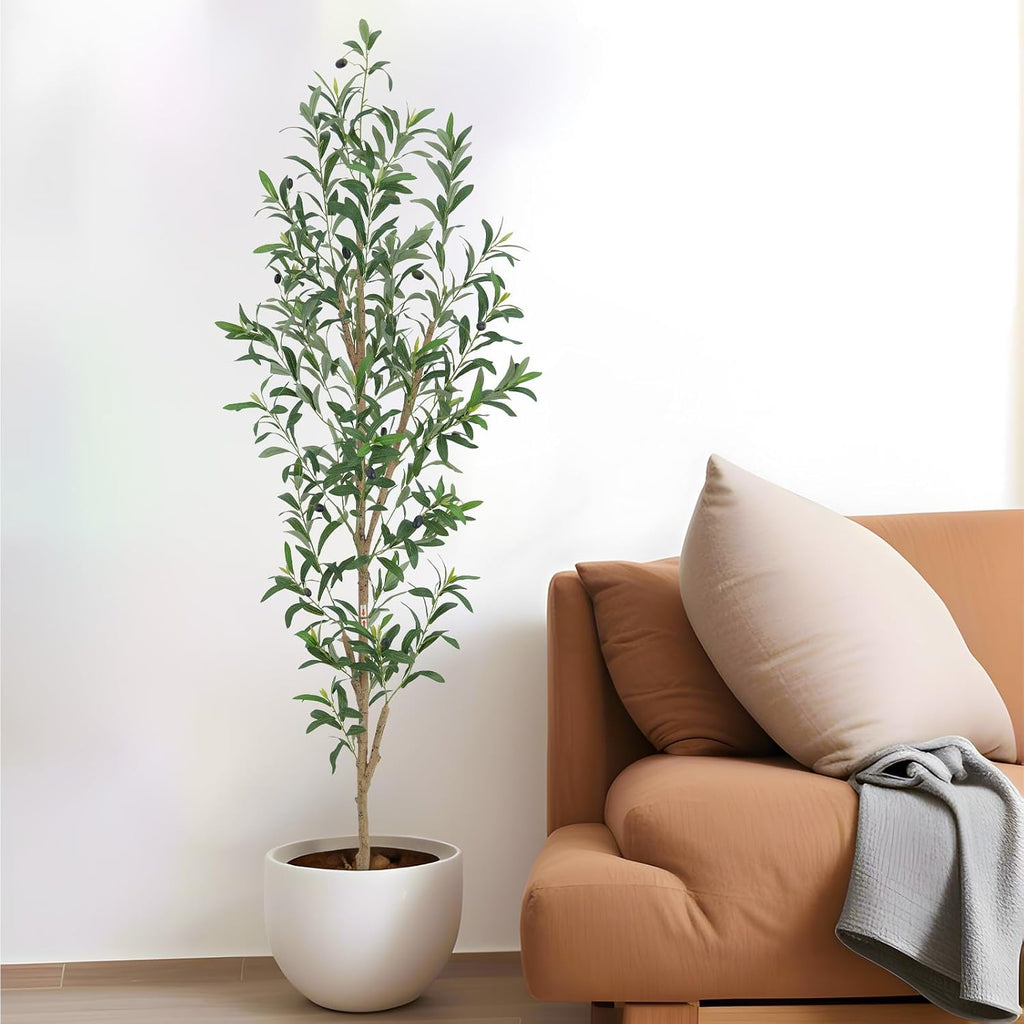 6FT Artificial Olive Tree, Realistic Faux Tree with Leaves and Fruits Home & Office Decor