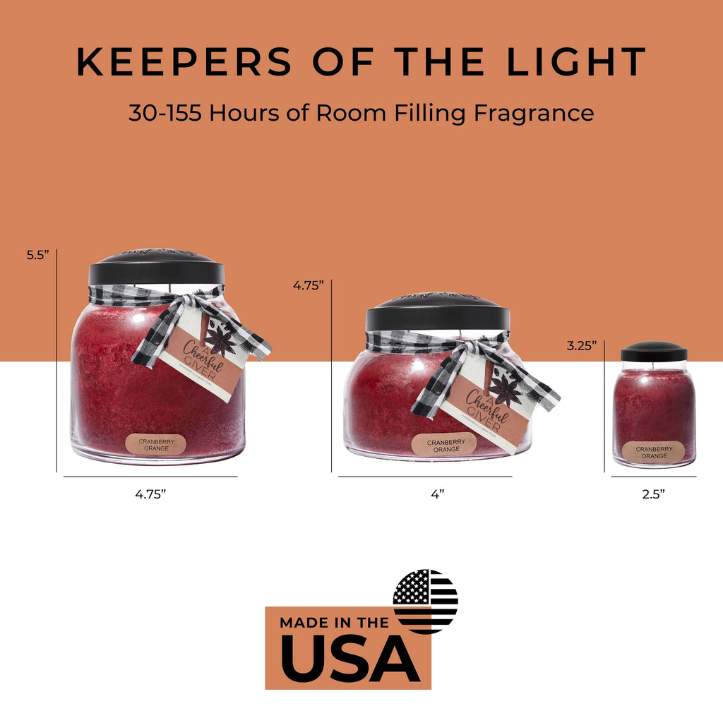 Cranberry Orange - 34oz Papa Scented Candle Jar with Lid - Keepers of the Light - 155 Hours of Burn Time, Gift for