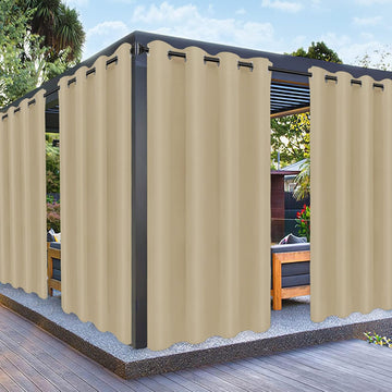 Outdoor Curtains for Patio Waterproof Weatherproof, UV Resistant Outside Curtains for Gazebo, Front Porch, Pergola, Sun Blocking Privacy Curtain, 52W x 84L inch, 1 Panel, Beige