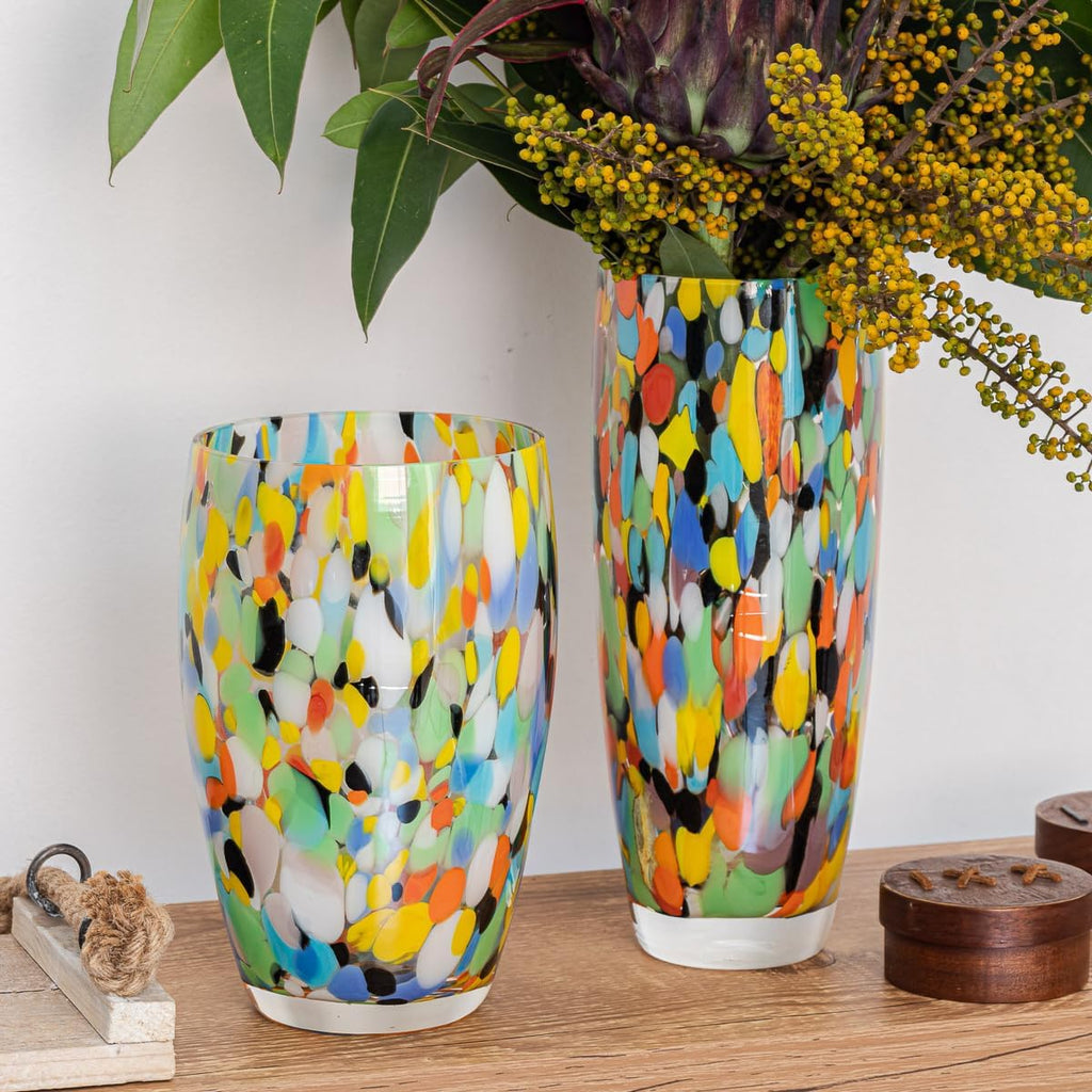 Murano Style Glass Vase Hand Blown Colorful Confetti Effect Home Decor AD3 | Hand Blown Glass Vase, Decorative Table