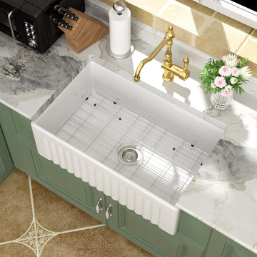30 Inch White Farmhouse Sink 30x18 Fireclay Single Bowl Apron Front Kitchen Sinks Undermount Installation Ceramic
