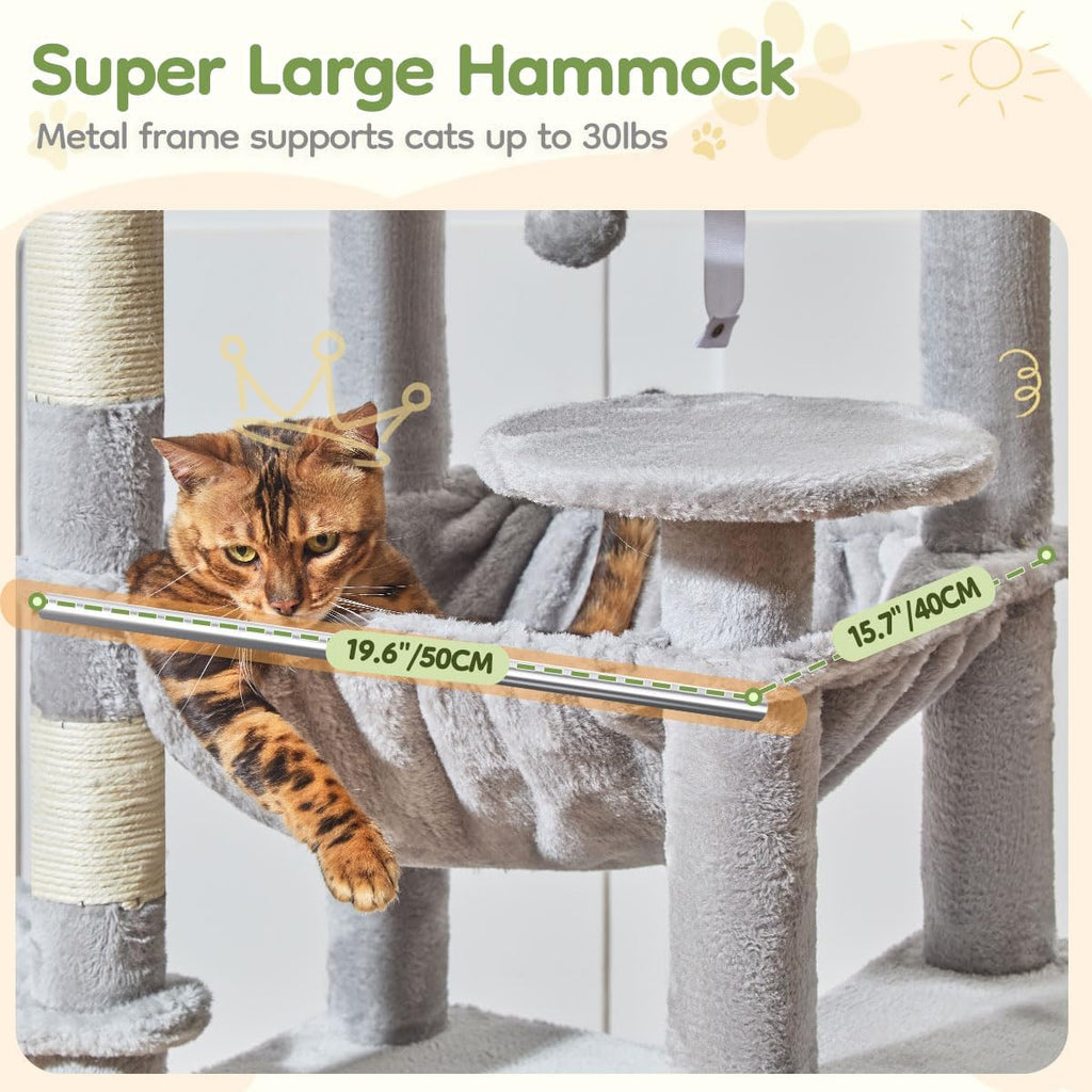 72 Inches Cat Tree for Large Cats, Multi-Level Tall Cat Tower, Widened Cat Condo with Large Scratch Board
