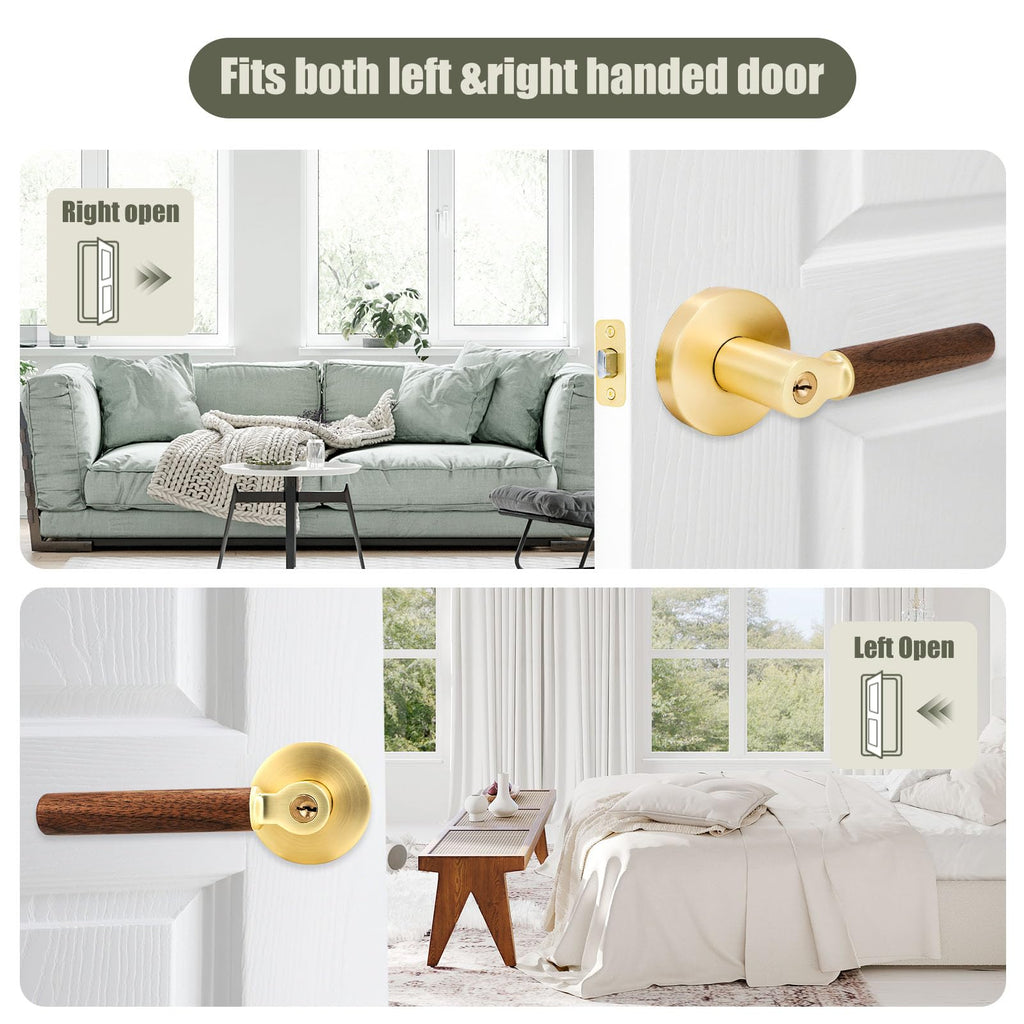 Walnut Wood Entry Door Lever(1 Pack,Stain Brass, Keyed)