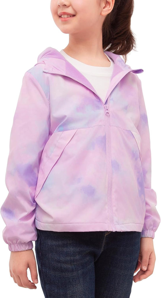 Girls' Fleece Lined Windbreaker Ripstop Water-Resistant Jacket