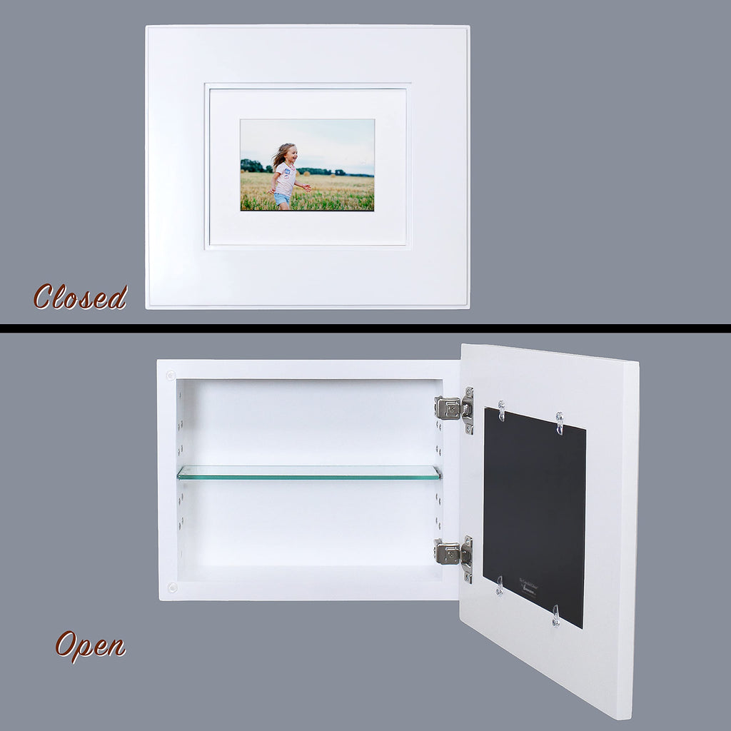 14x11 Concealed Picture Frame Medicine Cabinet Without Mirror, Recessed, Made in North America, Real Wood, NO MDF