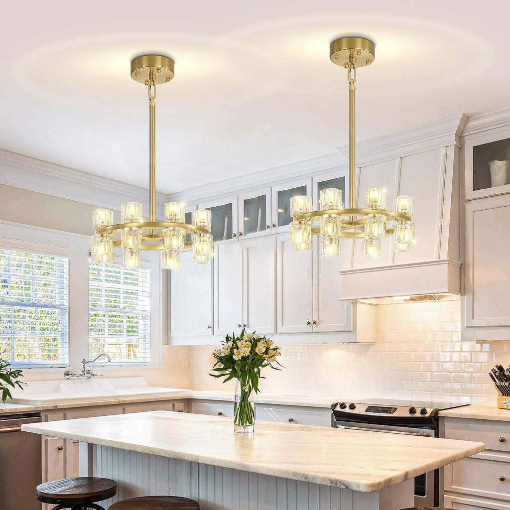 Inspired Arcachon Style Round Wagon Wheel Chandelier, 16" 16-Light Gold — Foyer, Dining & Living Room