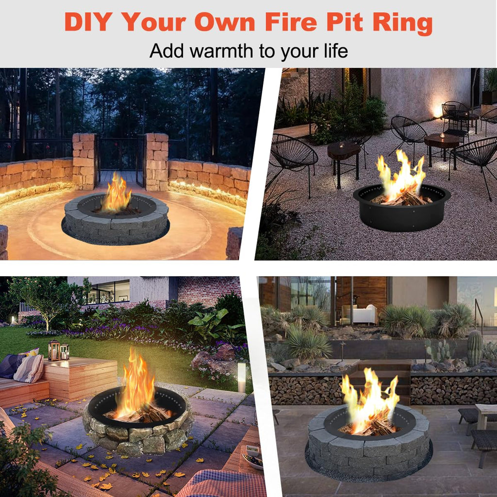 Outdoor Smokeless Fire Pit Ring Liner 35-Inch Outer/31-Inch Inner Diameter, Heavy Duty Solid Metal Steel Round