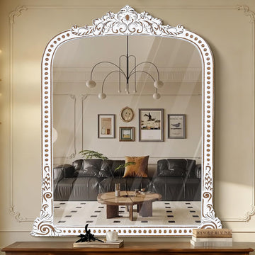 Large Baroque Wooden Arched Wall Mirror: 42x34 Inch Decorative Arch Mirrors