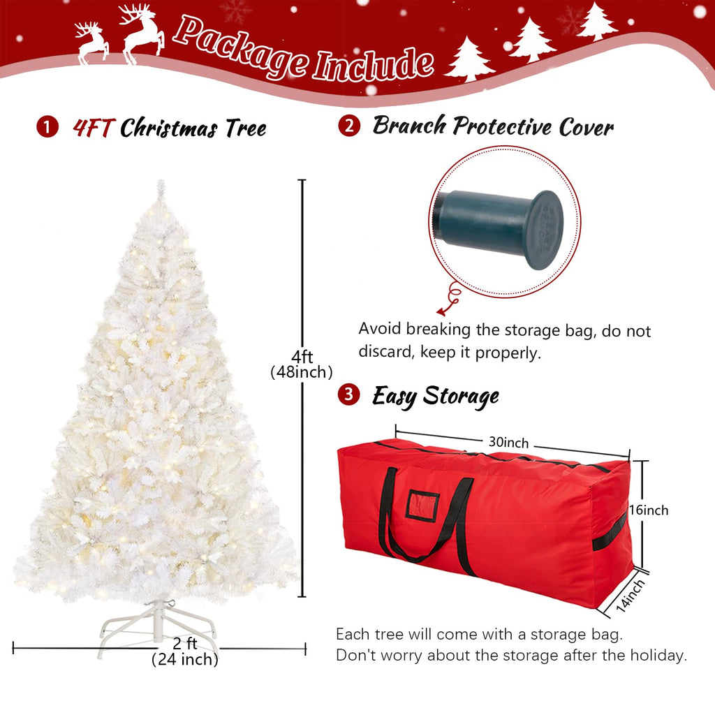 4ft White Prelit Artificial Christmas Tree, Arbol de Navidad Fake Xmas Tree