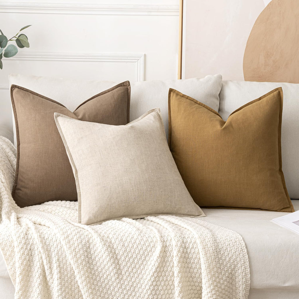 Decorative Linen Pillow Covers 20x20 Inch Natural Beige Boho Farmhouse Neutral Couch Throw Pillows
