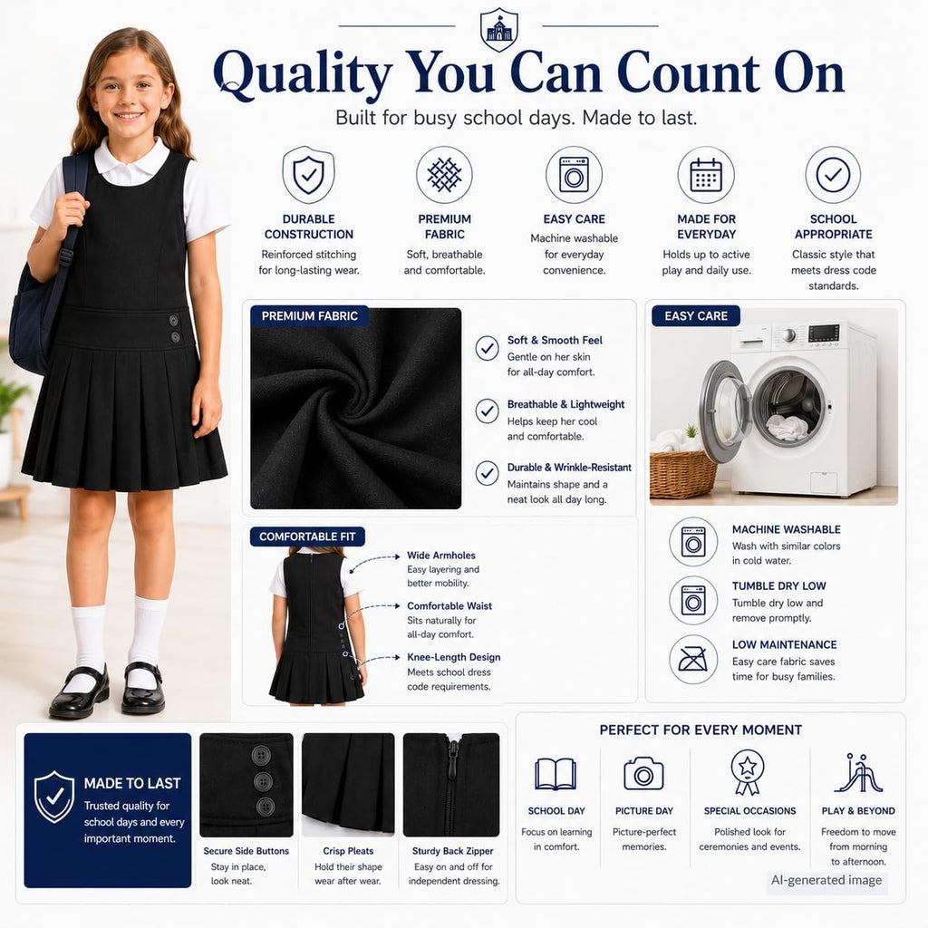 Girls School Uniform Jumper: Sleeveless Pleated Dress