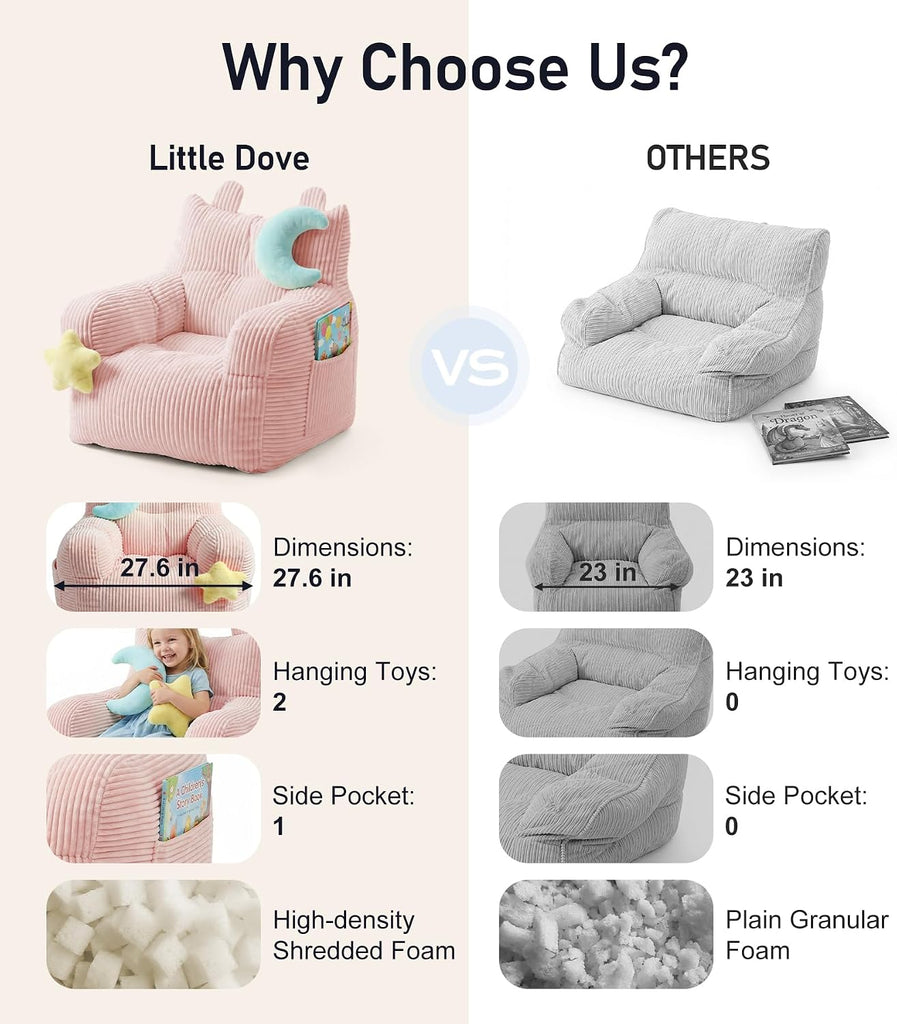 Kids Bean Bag Chair with 2 Plush Toys, Comfy Bean Bag Sofa