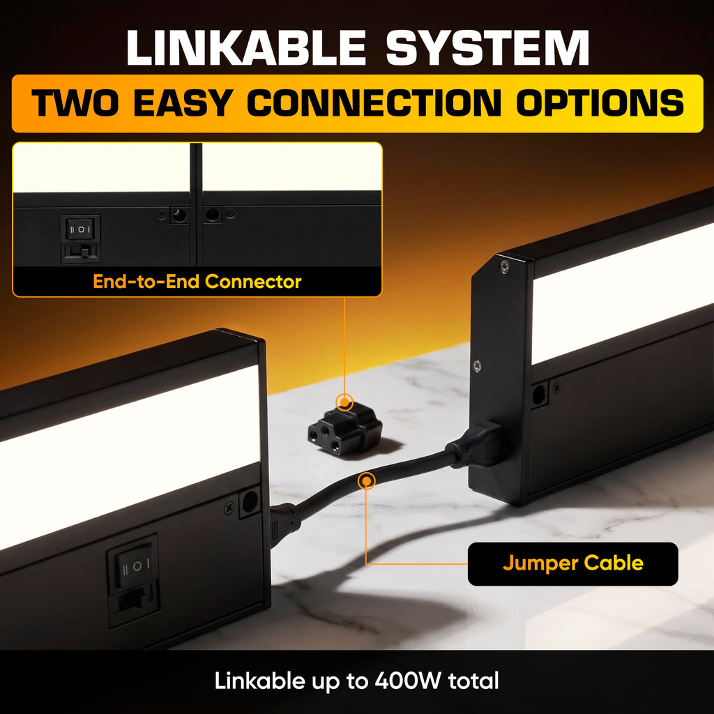 LED Under Cabinet Lighting Hardwired - 3CCT 32 Inch Black Finish - Undercabinet Lights - Linkable Undercounter