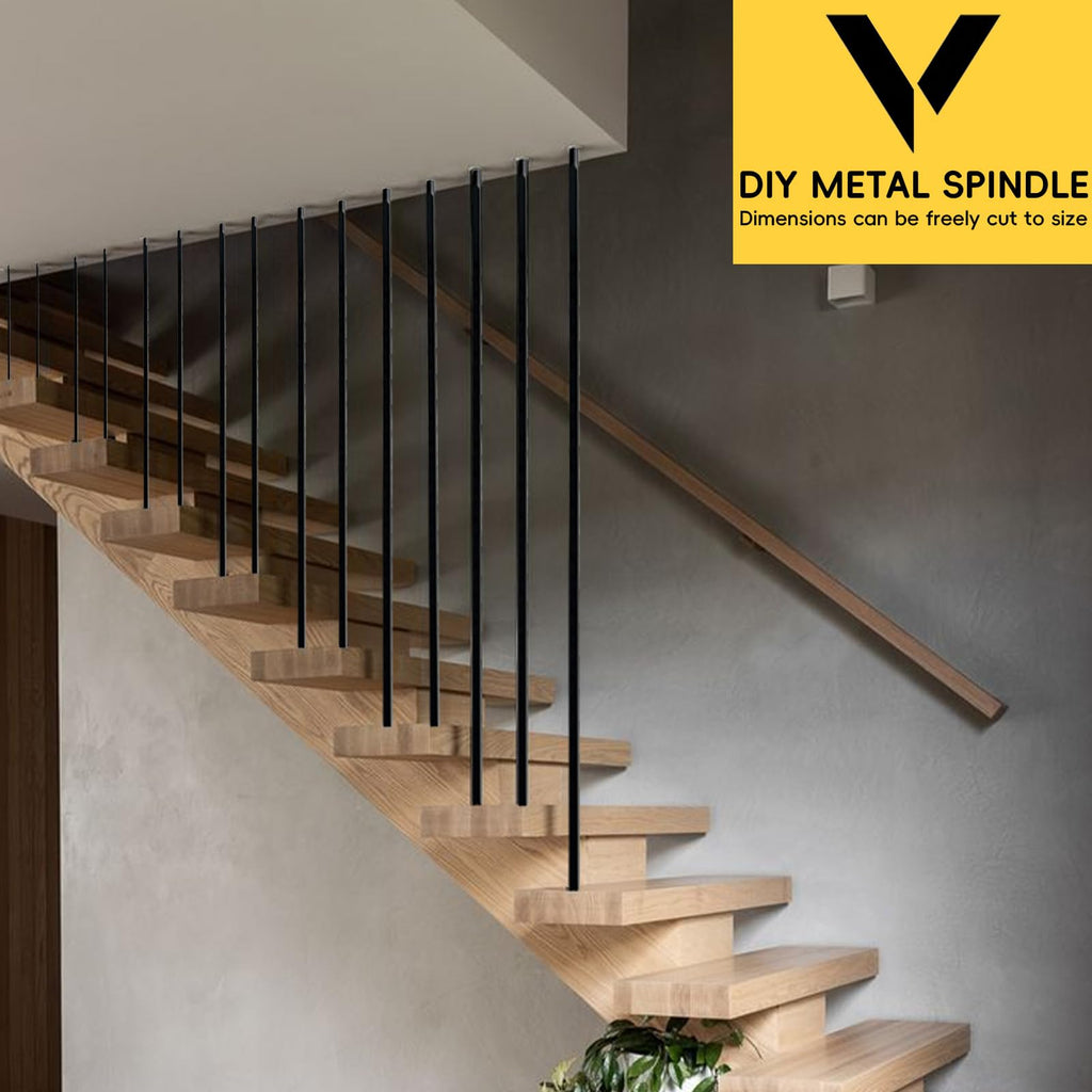 10Pcs Wrought Iron Balusters for Staircase, 1/2" x 44" Square Hollow Spindles Deck Balusters, Matte Black Metal