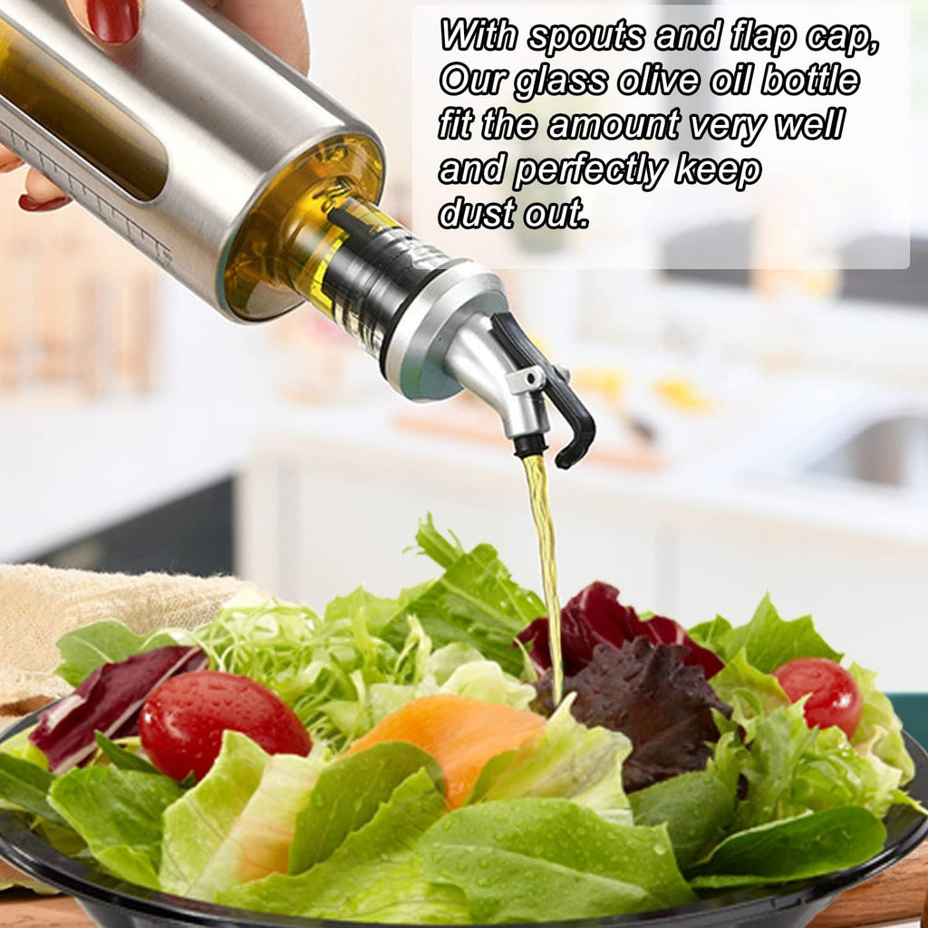 Oil Dispenser Bottle, 4 Pack Glass Olive Oil Dispenser Bottle with Shelf, 17oz/500 ml Oil and Vinegar Dispenser Set - Set of 4