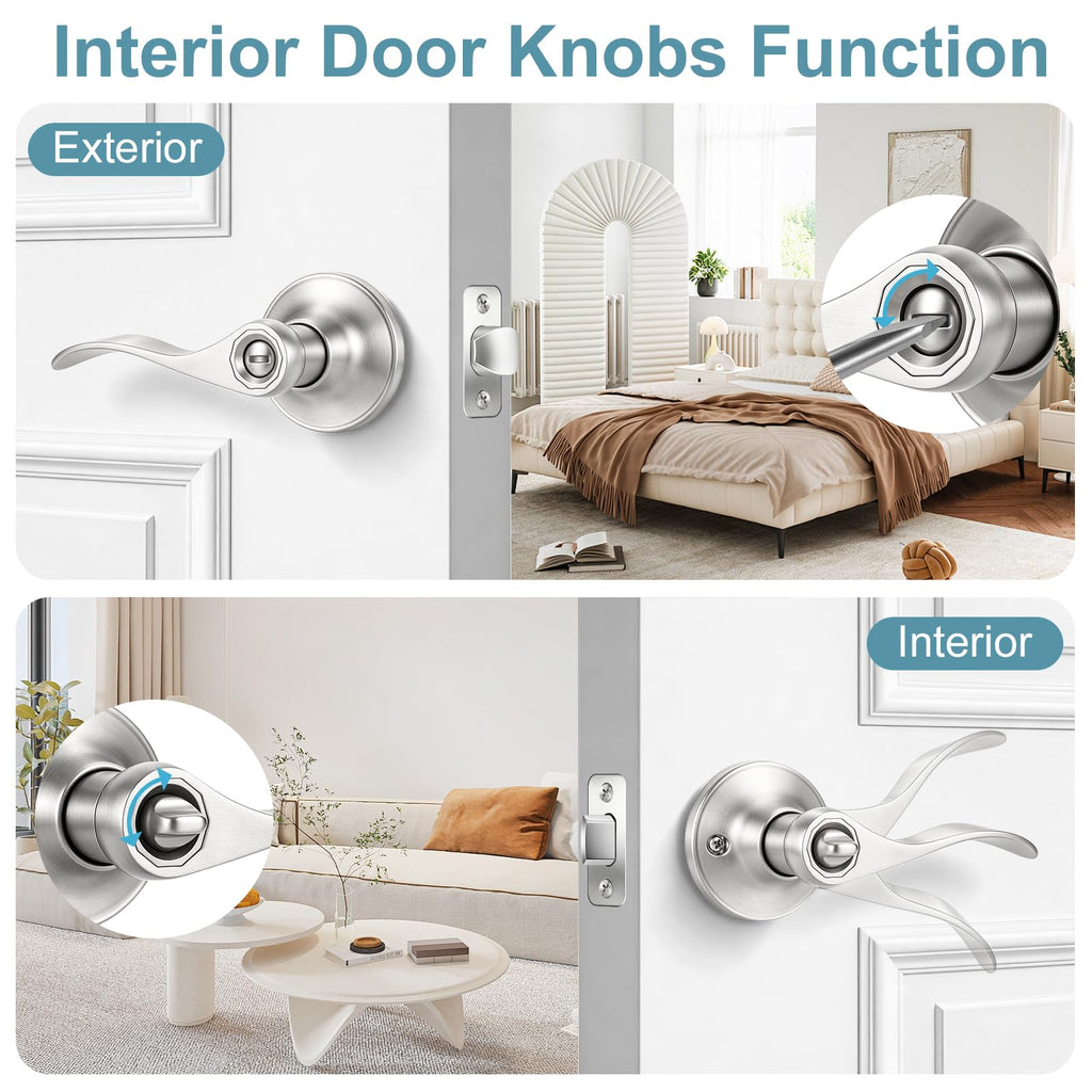 Privacy Door Levers Interior Door Handles, Keyless Interior Door Knobs Bathroom, Heavy Duty Zinc Alloy Reversible