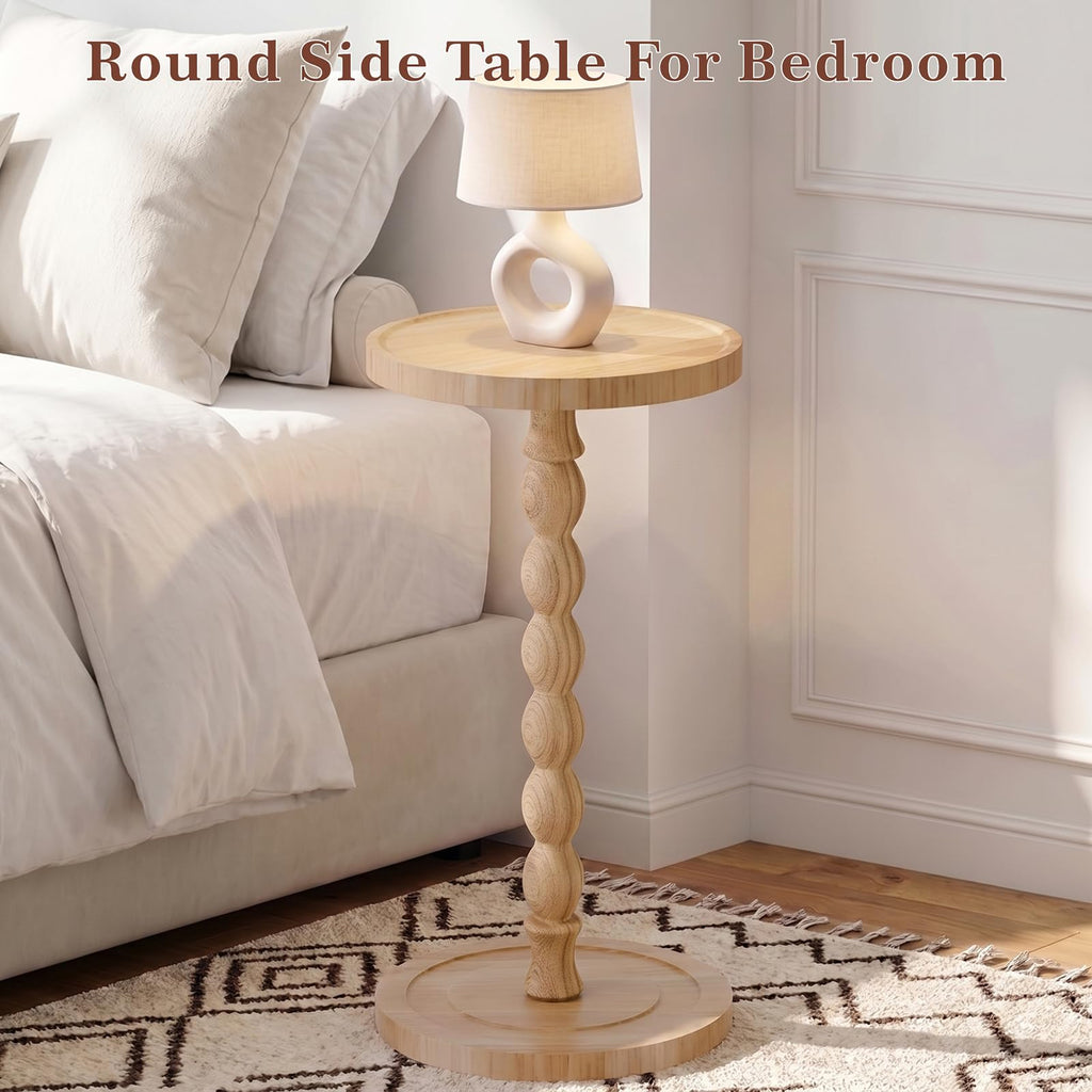 Small Round Side Table, Rubberwood‌ Drink Table for Small Spaces
