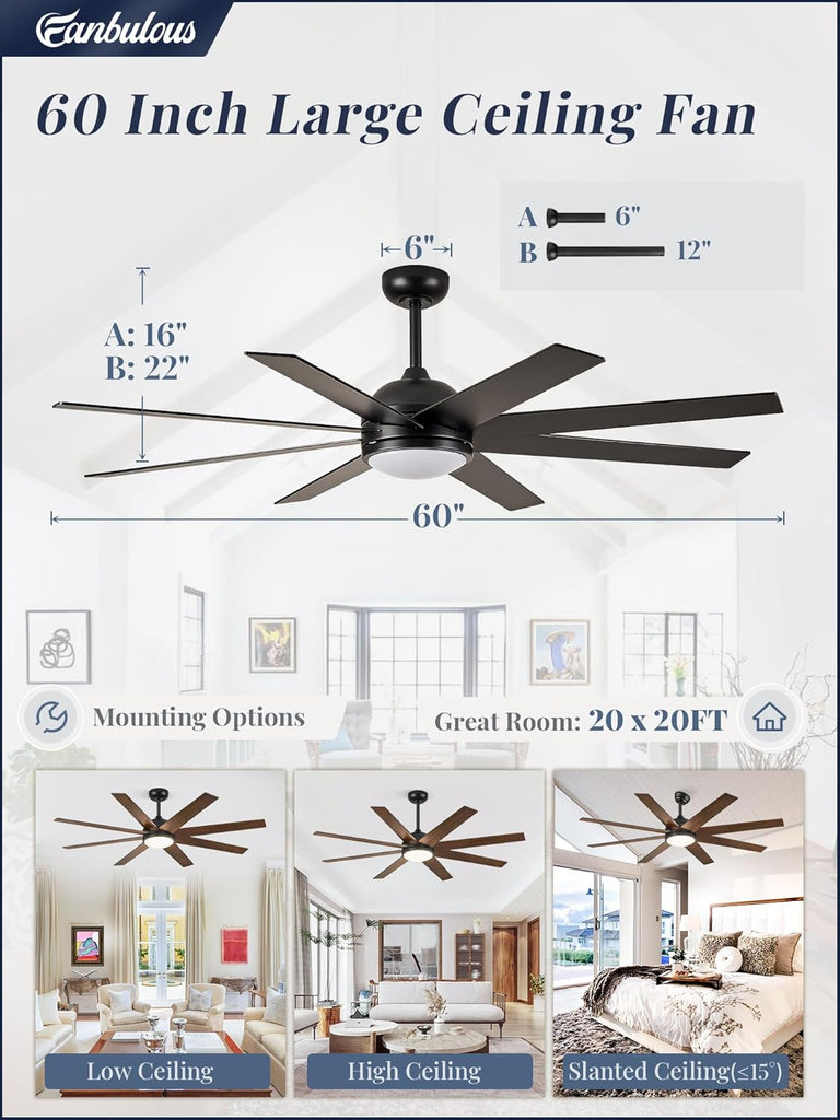 60" Ceiling Fan with LED Light and Remote - Classic Black