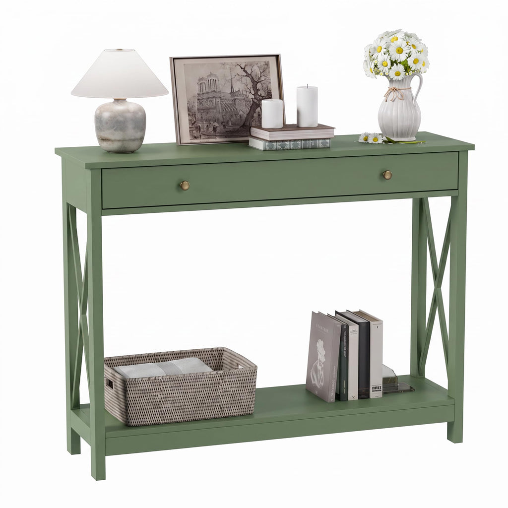 40" Farmhouse Console Table with Drawer and Storage Shelves
