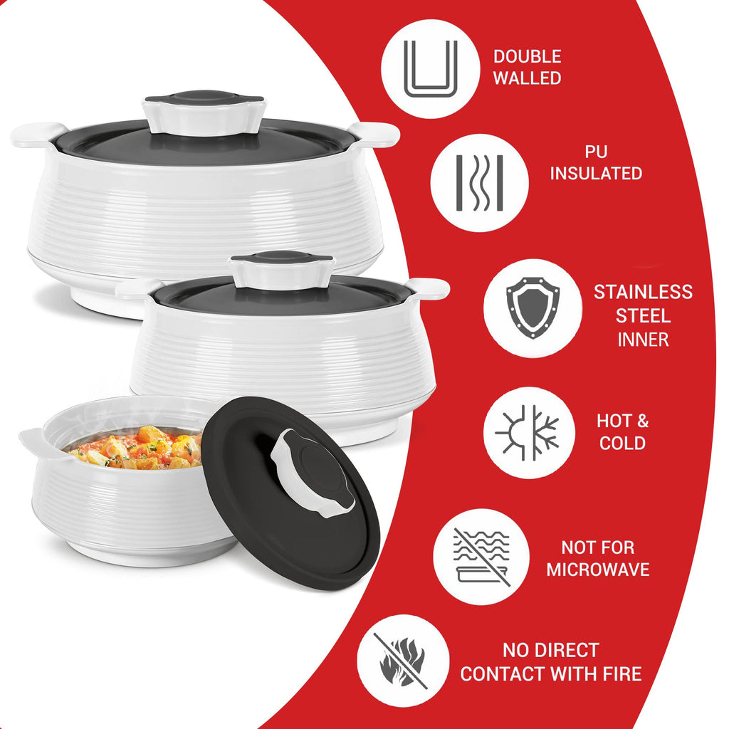 Casserole Set of 3 (62, 45 & 28 oz) PU Insulated Hot Pot for Food