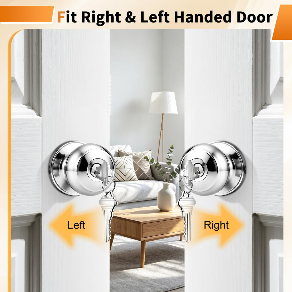 Door Knobs Polished Chrome Finish, Exterior Interior Entry Door Lock with Same Key, 6 Pack Entrance Door Lock Set