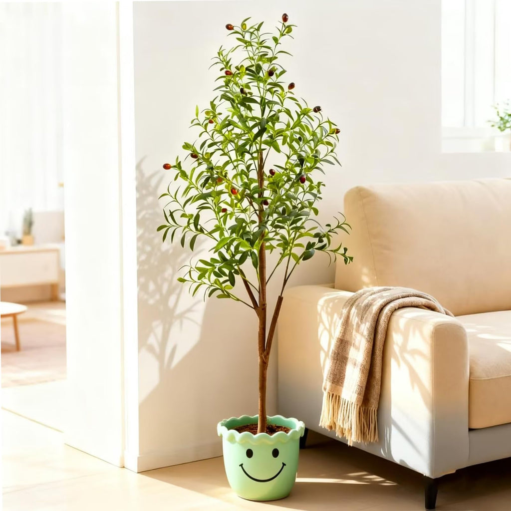 5FT Artificial Olive Tree Indoor, Tall Faux Olive Tree with Pot&Basket, Large Fake Olive Tree with Realistic 720 Silk