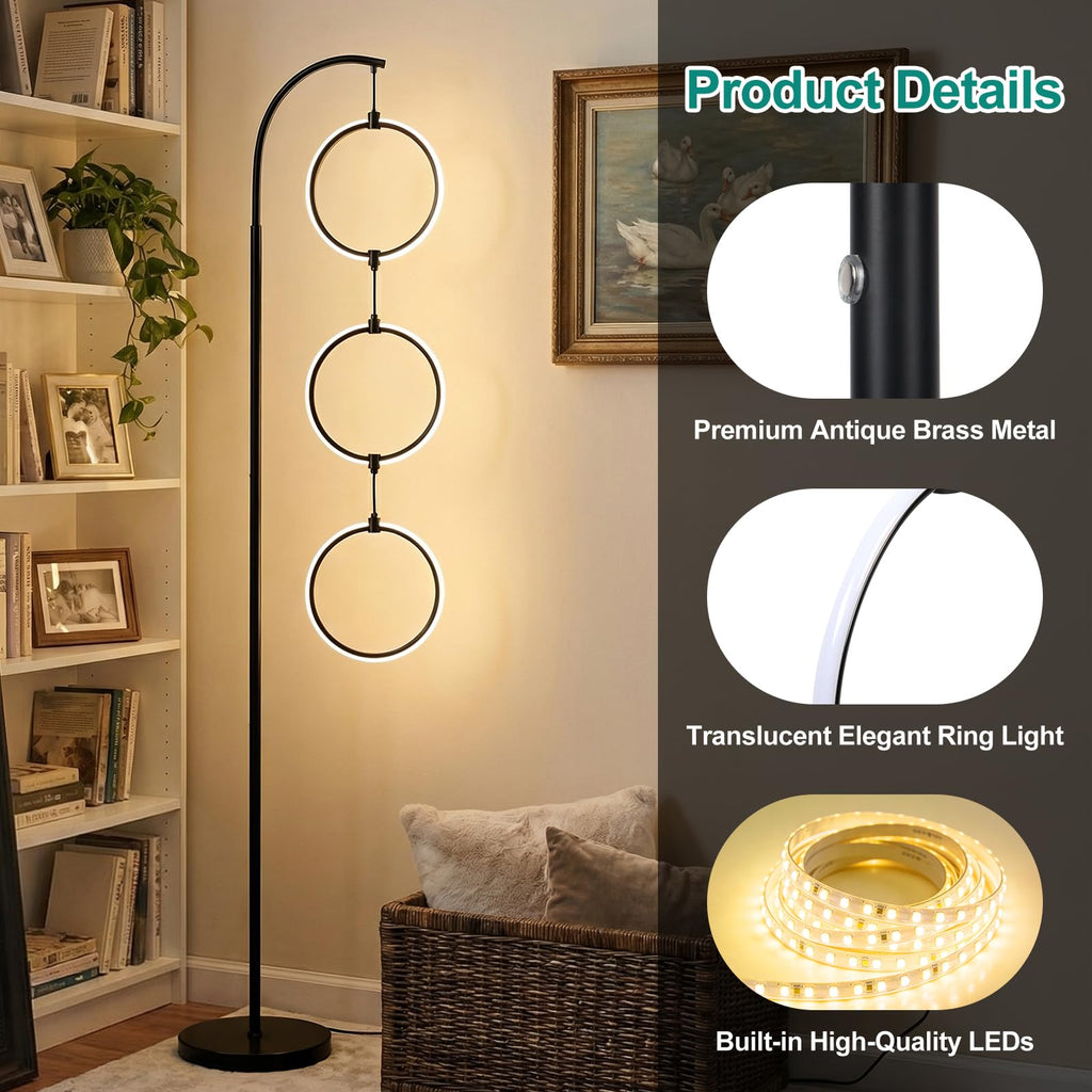 Black 3-Light LED Floor Lamp, Modern Arc Floor Lamp