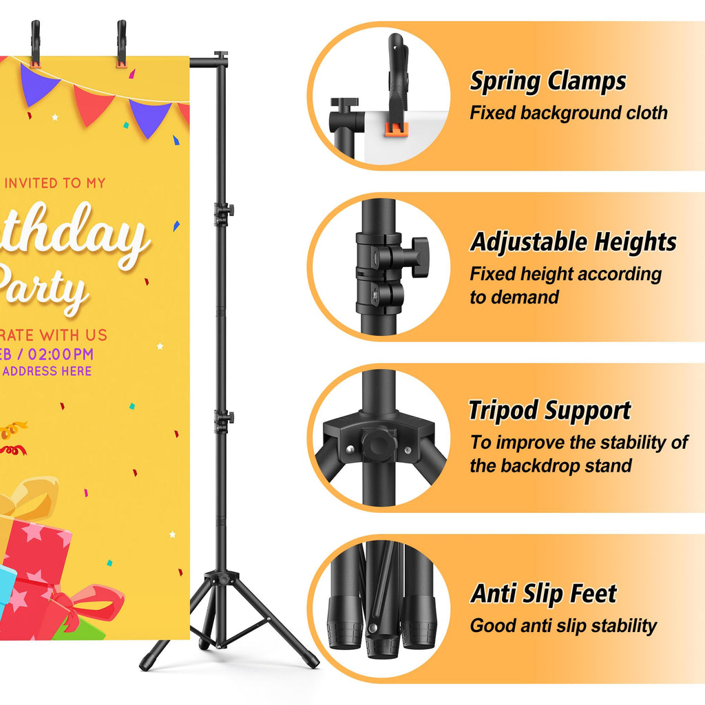 Backdrop Stand 10x7.5ft(WxH), Portable Adjustable Photo Back Drop Stand for Party, Photography, Weddings