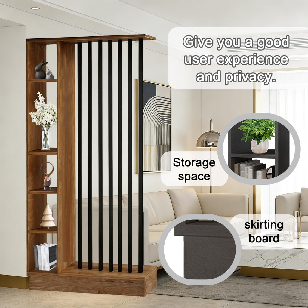 Room Divider with Shelves, Wall Room Divider with Storage Shelf, Easy to Assemble, Suitable Decoration (A Golden Oak