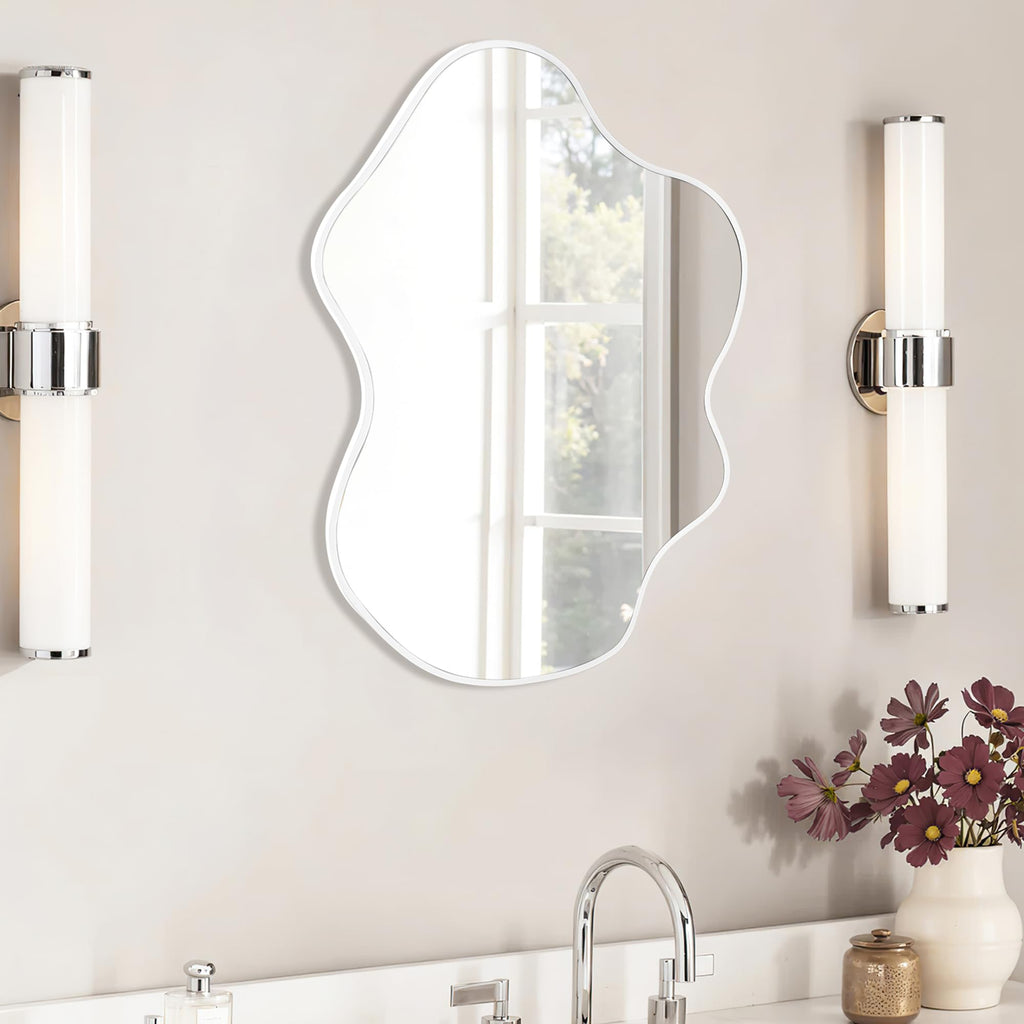 White Framed Irregular Bathroom Wall Mirror 22 x 30 Inch