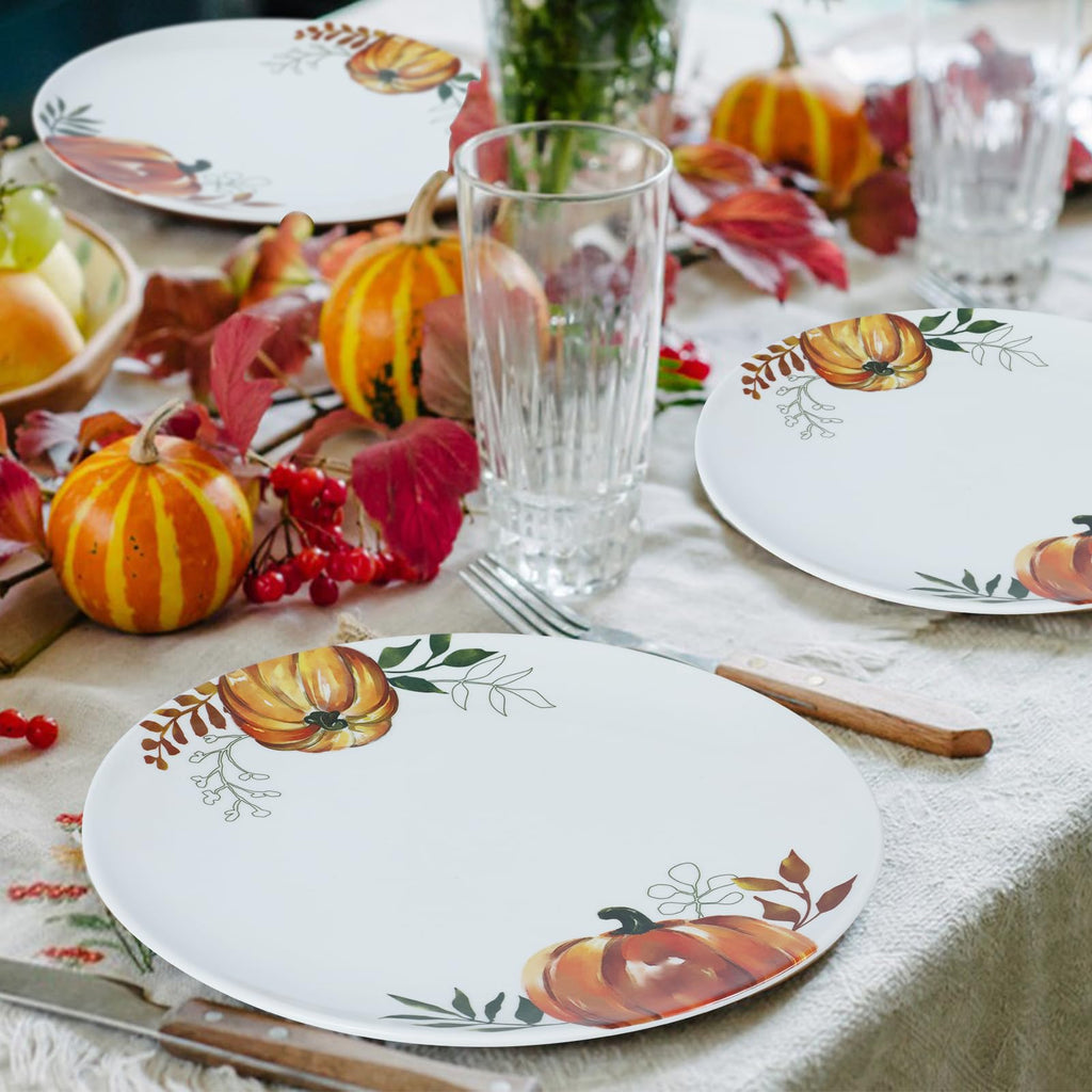4-Piece Melamine Fall Dinner Plates Set‌ - ‌10 Inch‌ Pumpkin ‌Dishes