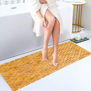 Bambo Bath Mat Bathroom Runner Long Large Rugs Floor Wood Shower Bathtub Waterproof Non Slip Accessories 16x48 Inch