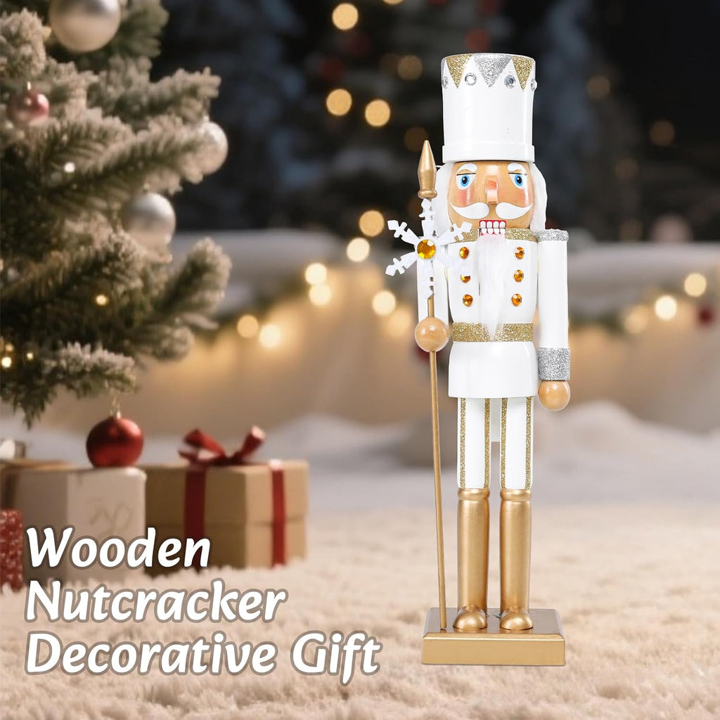 15 Inch Christmas Nutcracker Decorations,White King Wooden Figures