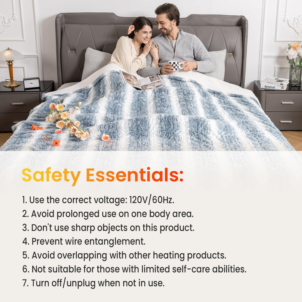 Heated Blanket Queen Size 84" x 90", Electric Blanket with Dual Controls, 0.5-12 Hours Timer & 10 Heating Levels, ETL