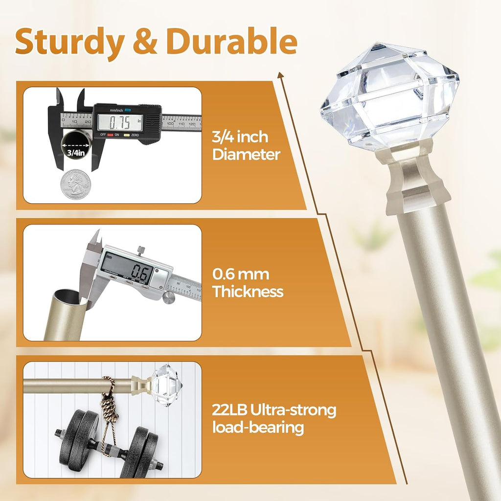 Curtain Rods for Windows 20 to 53 Inch(1.6 to 4.4 ft), Telescoping Splicing 3/4 Single Rods 32 to 58 Inch(2.6-4.8ft)