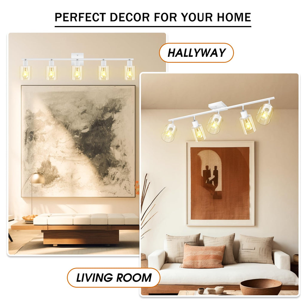 40" Track Lighting Fixtures Ceiling, 5-Light Track Light with Clear Glass Shade, White Ceiling Spotlight Kit