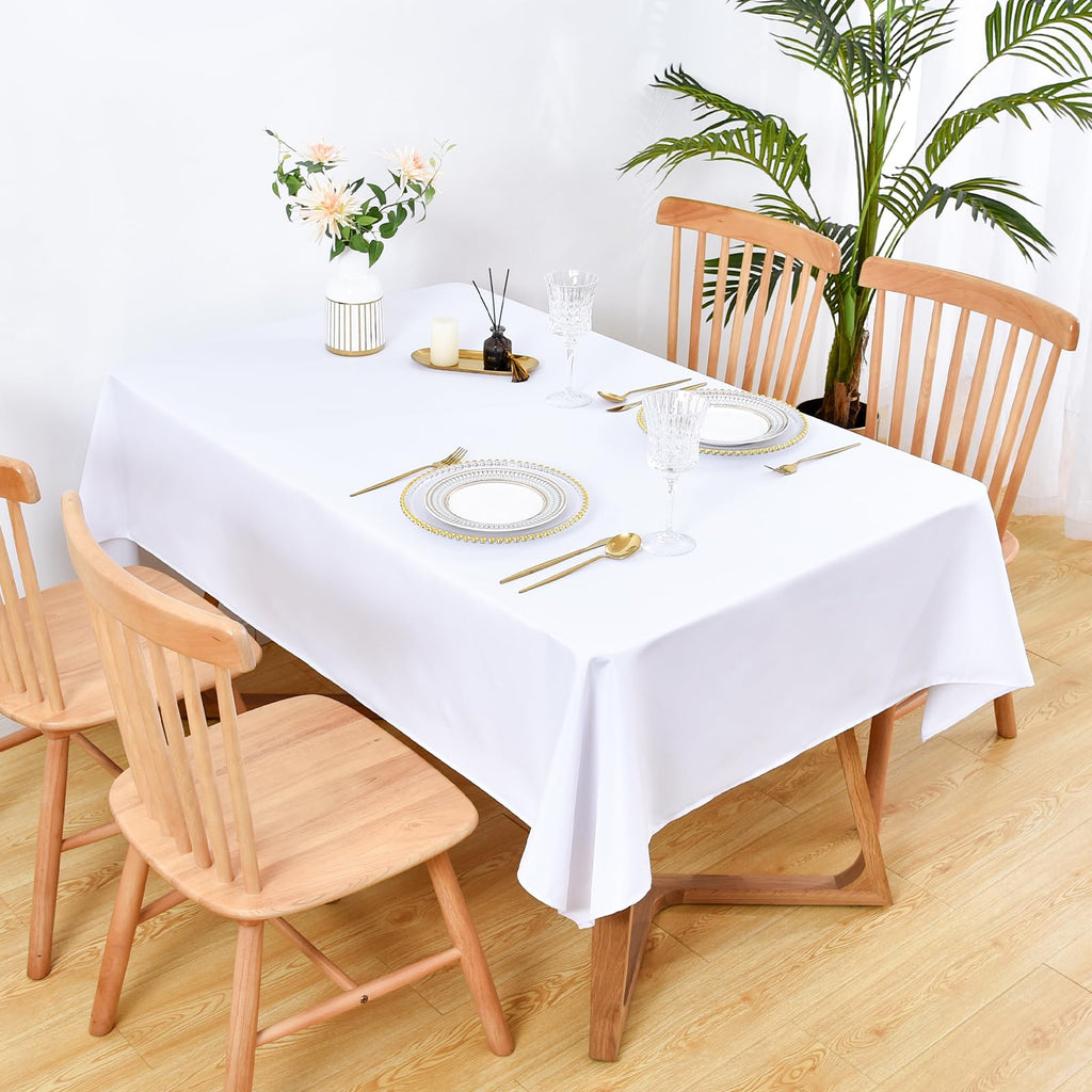 2 Pack 60x90 Inch Rectangle Tablecloth Washable White Table Cloth