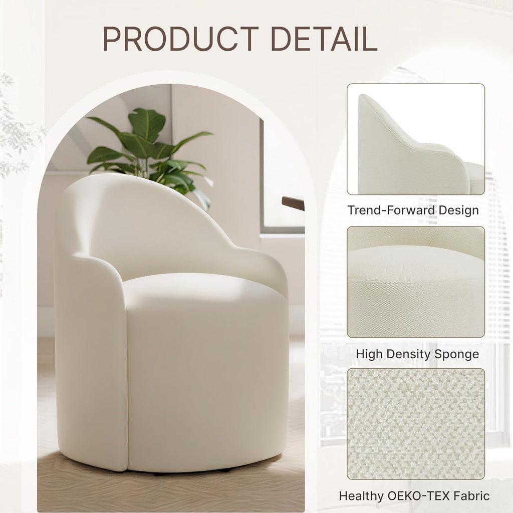 Upholstered Dining Chairs with Casters, No Assembly Modern Dining Room Chairs Accent Vanity Chair with 5 Wheels &