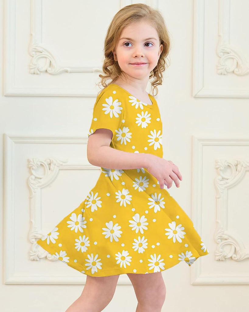 Girl's Dresses Cute Print Short Sleeve Casual Sundress for Girls