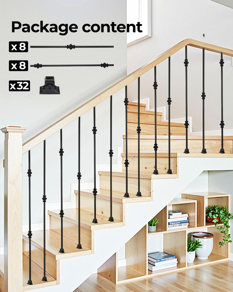 16 Pack Balusters for Staircase Interior Hollow Double and Single Knuckle Stair Spindles 1/2" Square Iron Balusters