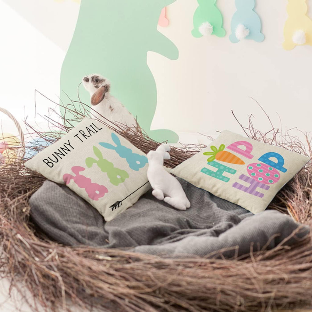 Easter Pillow Covers 18x18 Inch Set of Easter Decorations Bunny Truck Hello Peeps Hip Hop Spring Farmhouse Throw - Set of 4