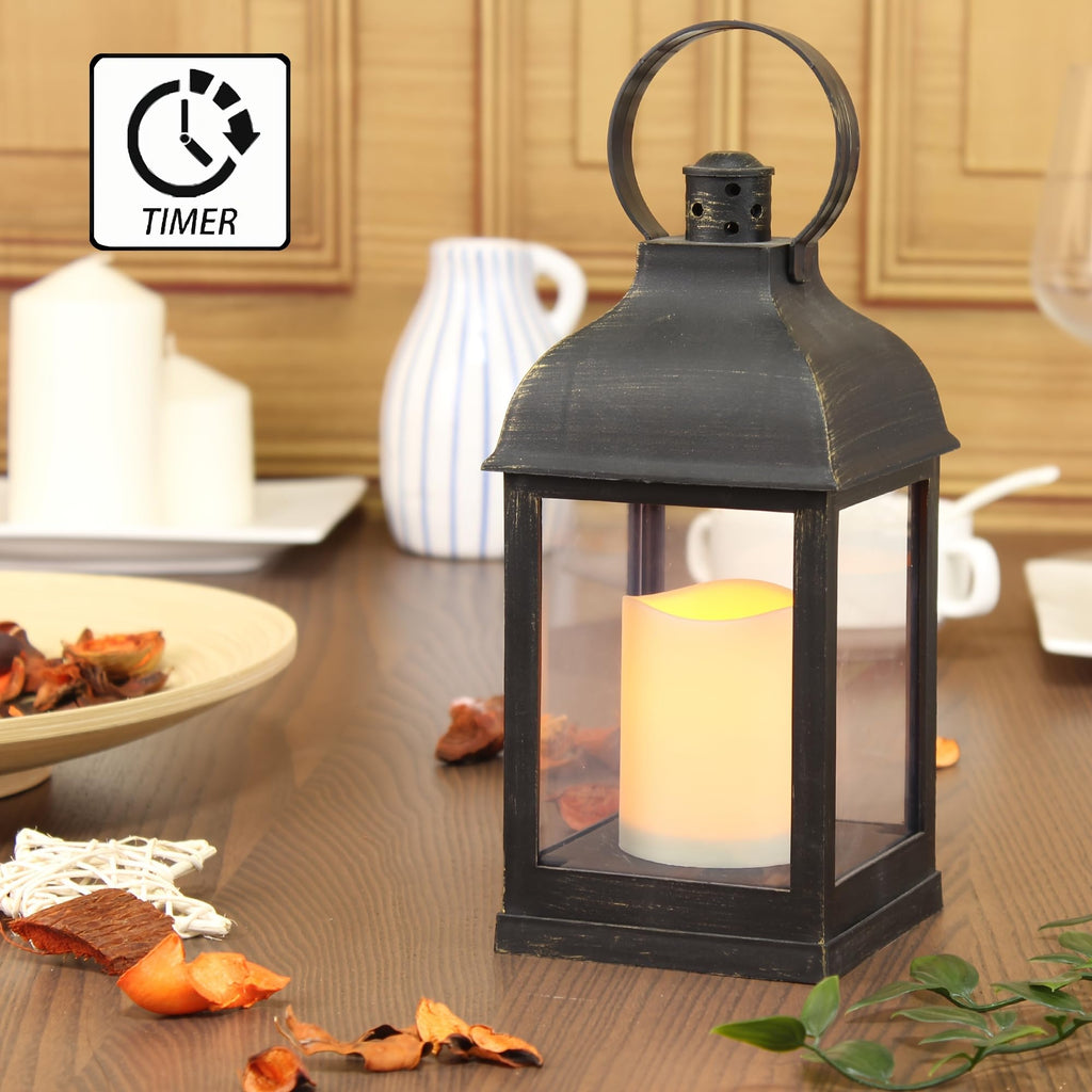 2 Pack Decorative Lantern with flameless LED Candle Lights, ON/Off/Timer Candle with 6Hours, Outdoor/Indoor LED
