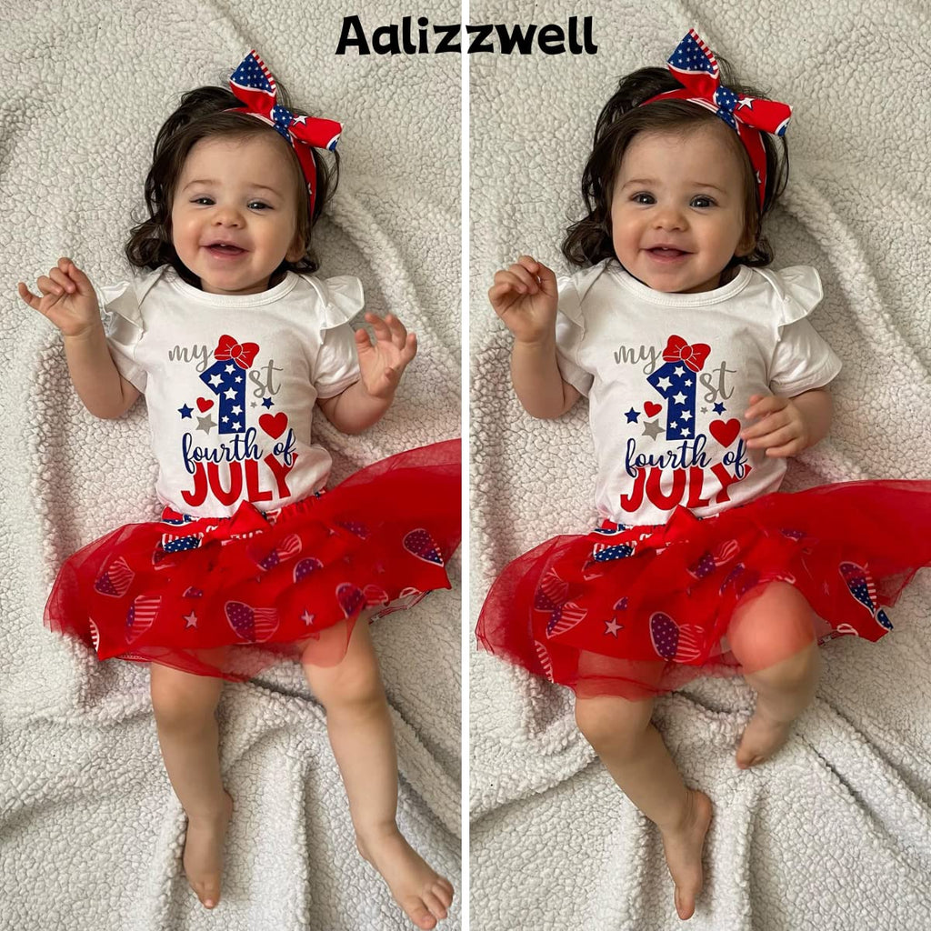 Newborn Girls 4th of July Outfit Baby 1st Independence Day My Skirt American Flag Clothes Stars Stripes NB Patriotic