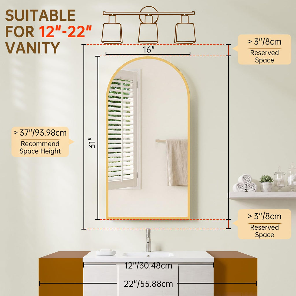 Arched Recessed Medicine Cabinet with Mirror, Bathroom Mirror Storage, Gold