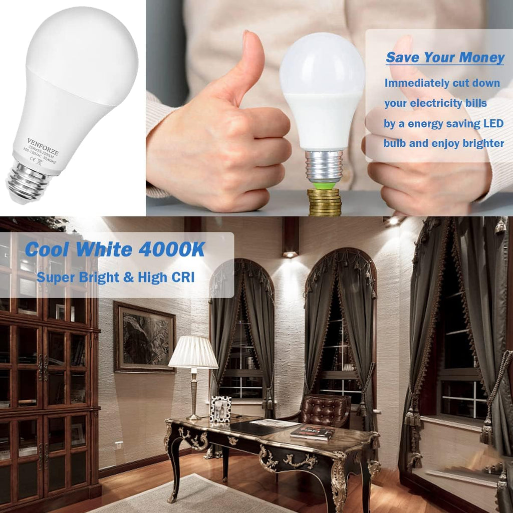Bright Light Bulb,150w-200w Equivalent 2500LM E26 Led Bulb 23W Cool White 4000K A21 Led Light Bulb Non-Dimmable 2-Pack